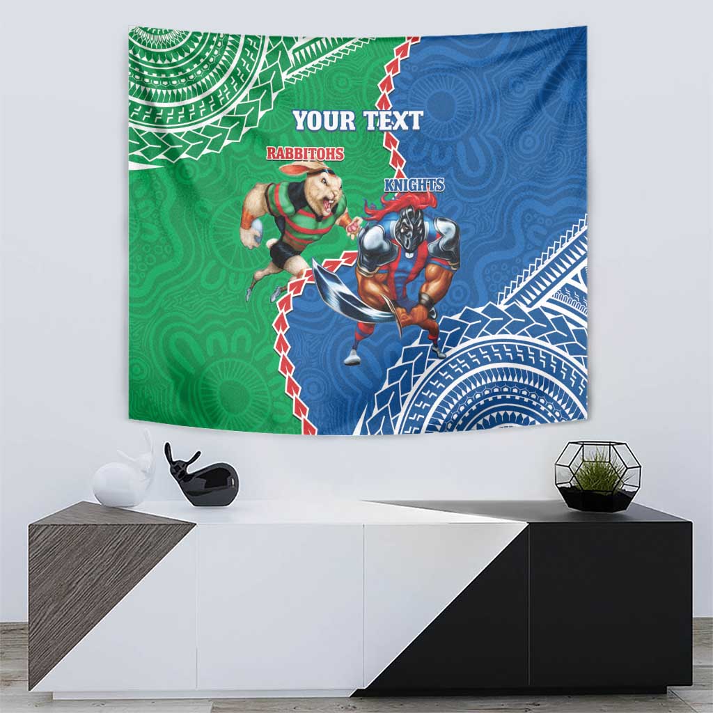 Personalised Rabbitohs And Knights Rugby Tapestry Aboriginal Mix Polynesian Pattern