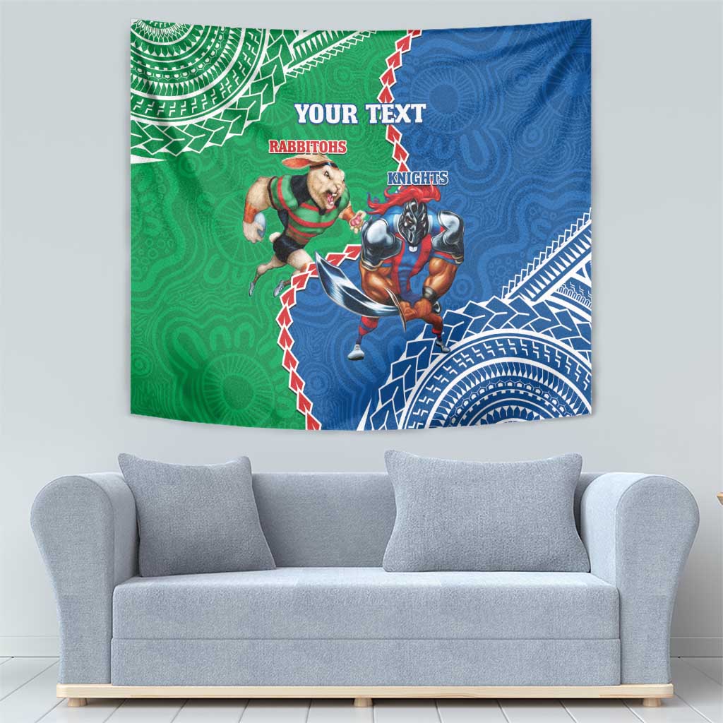 Personalised Rabbitohs And Knights Rugby Tapestry Aboriginal Mix Polynesian Pattern