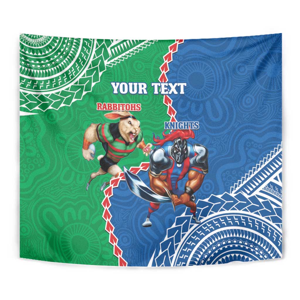 Personalised Rabbitohs And Knights Rugby Tapestry Aboriginal Mix Polynesian Pattern