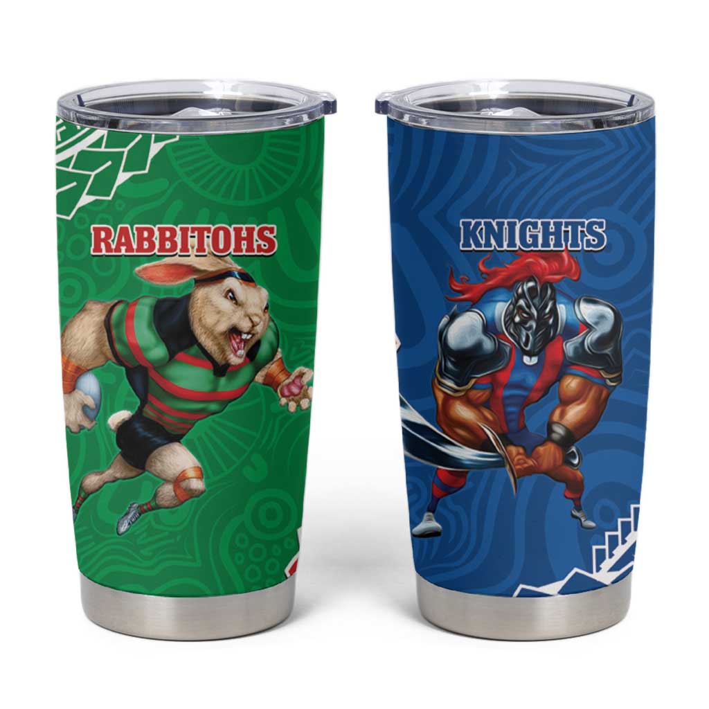 Rabbitohs And Knights Rugby Tumbler Cup Aboriginal Mix Polynesian Pattern