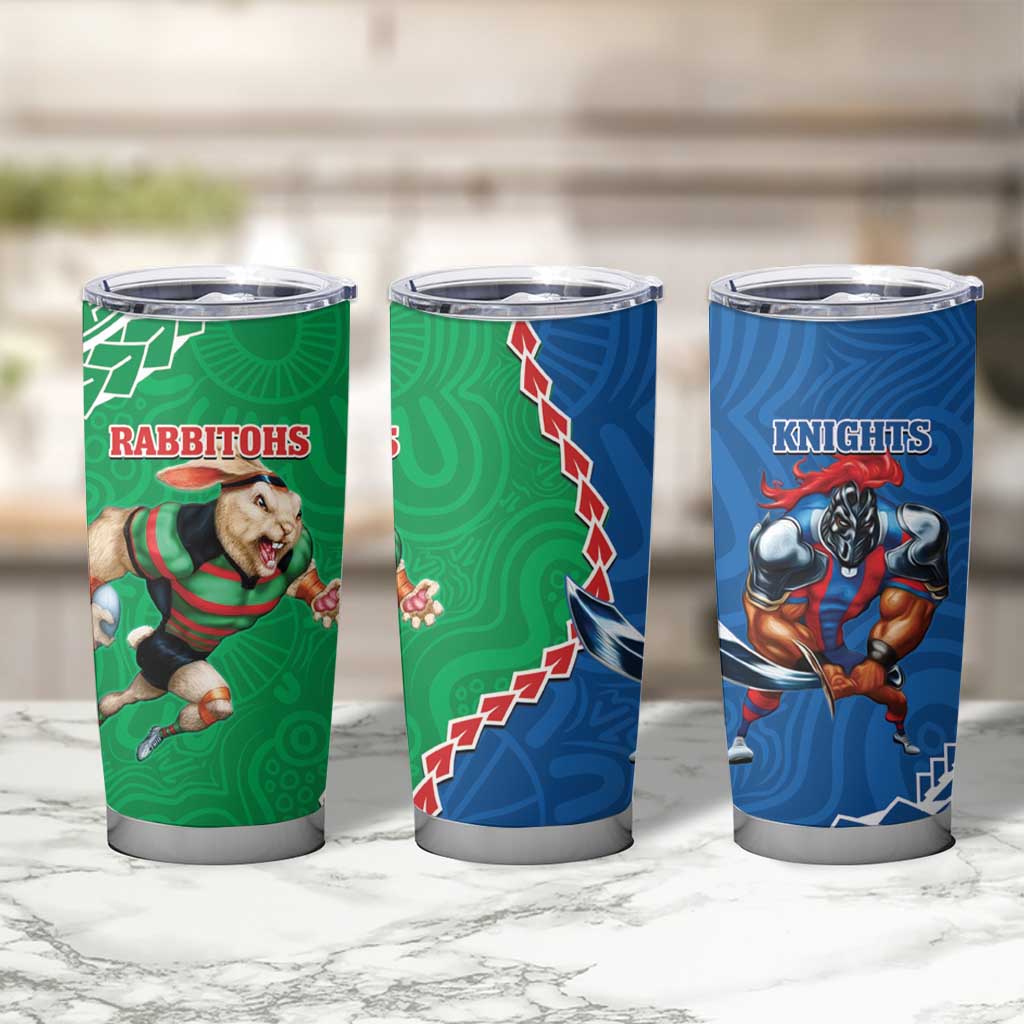 Rabbitohs And Knights Rugby Tumbler Cup Aboriginal Mix Polynesian Pattern