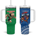Rabbitohs And Knights Rugby Tumbler With Handle Aboriginal Mix Polynesian Pattern
