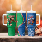 Rabbitohs And Knights Rugby Tumbler With Handle Aboriginal Mix Polynesian Pattern