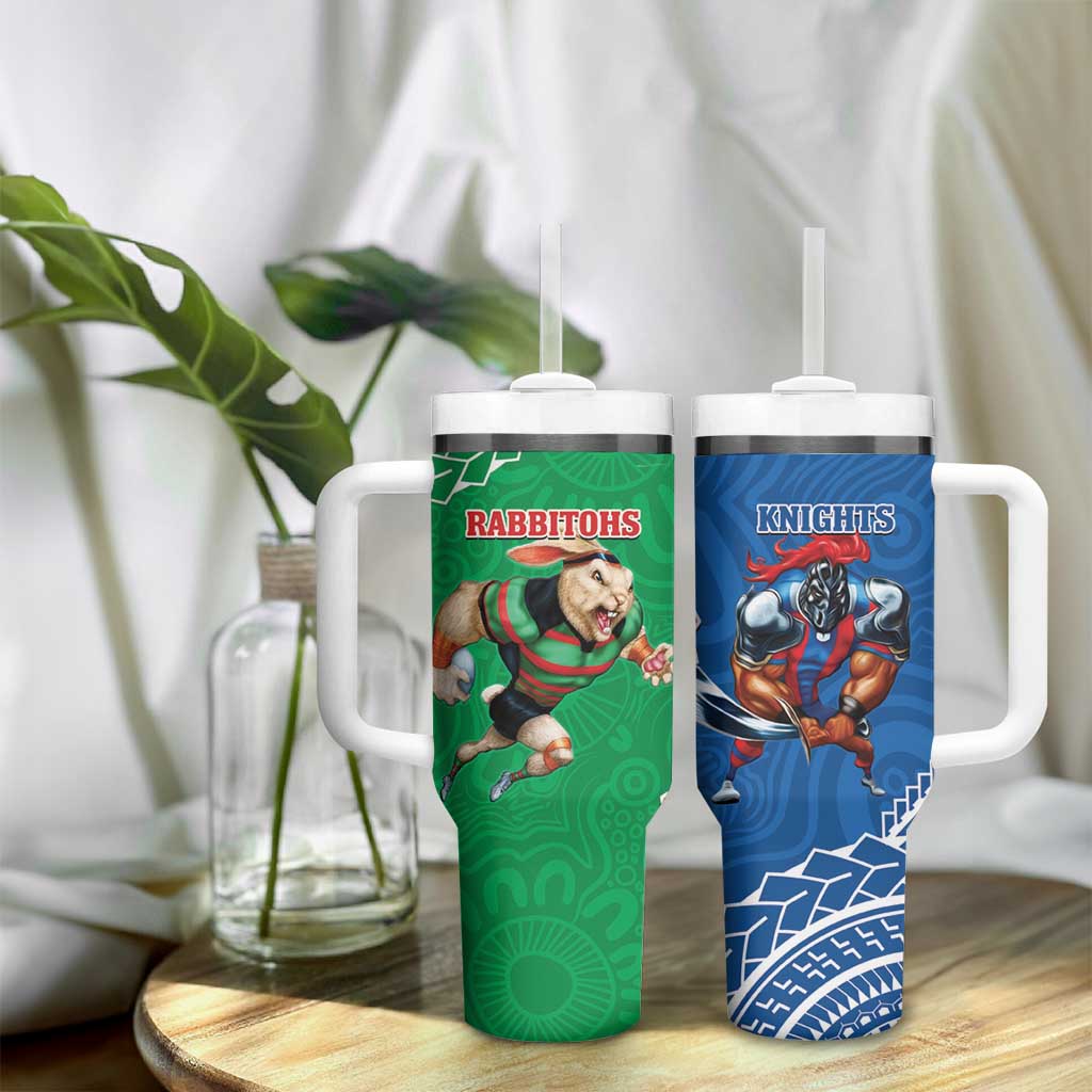 Rabbitohs And Knights Rugby Tumbler With Handle Aboriginal Mix Polynesian Pattern