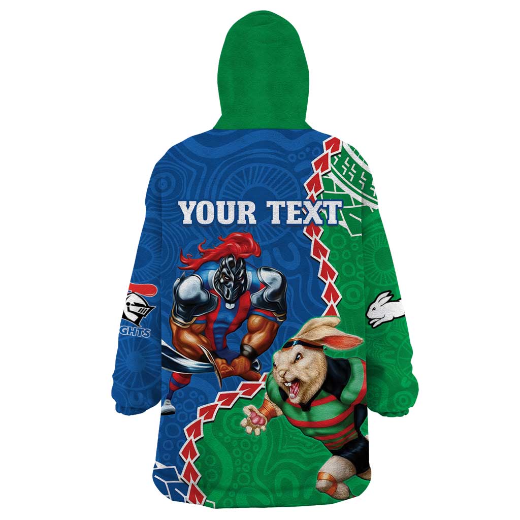 Personalised Rabbitohs And Knights Rugby Wearable Blanket Hoodie Aboriginal Mix Polynesian Pattern