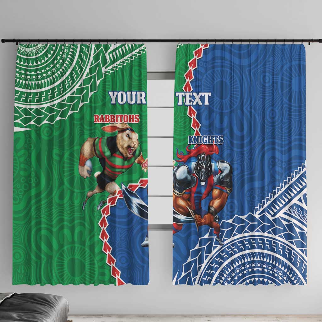 Personalised Rabbitohs And Knights Rugby Window Curtain Aboriginal Mix Polynesian Pattern