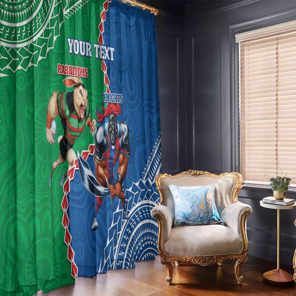 Personalised Rabbitohs And Knights Rugby Window Curtain Aboriginal Mix Polynesian Pattern