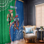 Personalised Rabbitohs And Knights Rugby Window Curtain Aboriginal Mix Polynesian Pattern