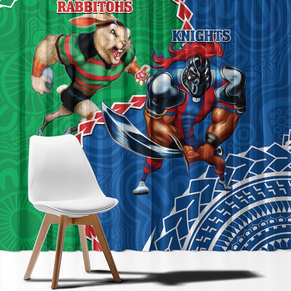 Personalised Rabbitohs And Knights Rugby Window Curtain Aboriginal Mix Polynesian Pattern