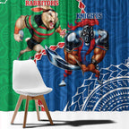 Personalised Rabbitohs And Knights Rugby Window Curtain Aboriginal Mix Polynesian Pattern