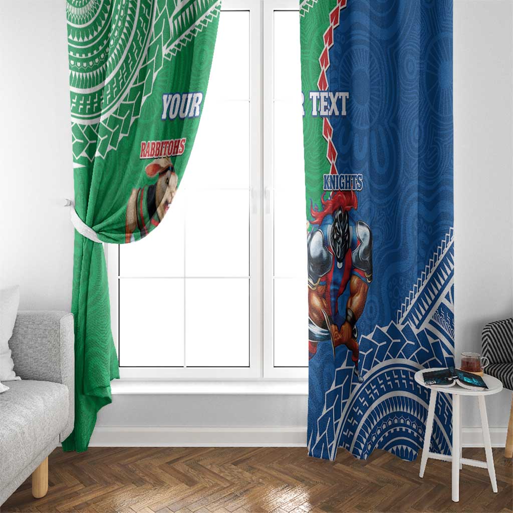 Personalised Rabbitohs And Knights Rugby Window Curtain Aboriginal Mix Polynesian Pattern