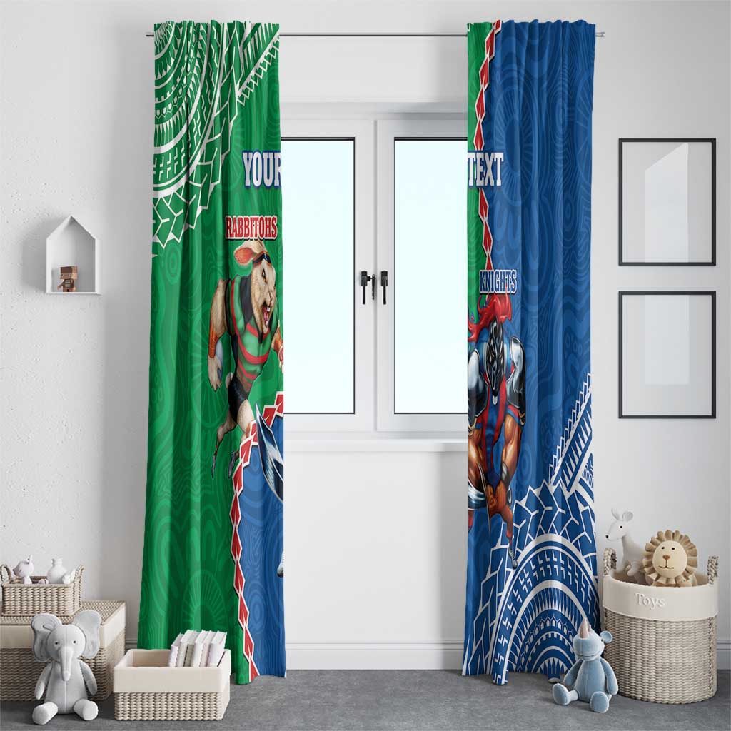 Personalised Rabbitohs And Knights Rugby Window Curtain Aboriginal Mix Polynesian Pattern