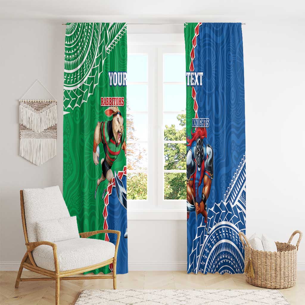 Personalised Rabbitohs And Knights Rugby Window Curtain Aboriginal Mix Polynesian Pattern