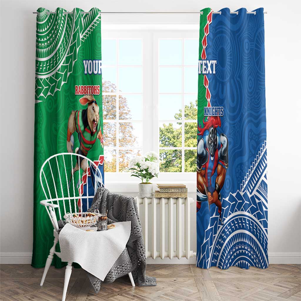 Personalised Rabbitohs And Knights Rugby Window Curtain Aboriginal Mix Polynesian Pattern