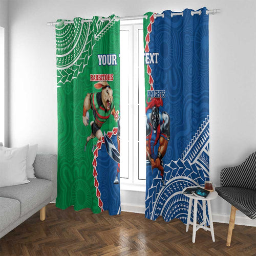 Personalised Rabbitohs And Knights Rugby Window Curtain Aboriginal Mix Polynesian Pattern