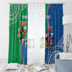Personalised Rabbitohs And Knights Rugby Window Curtain Aboriginal Mix Polynesian Pattern