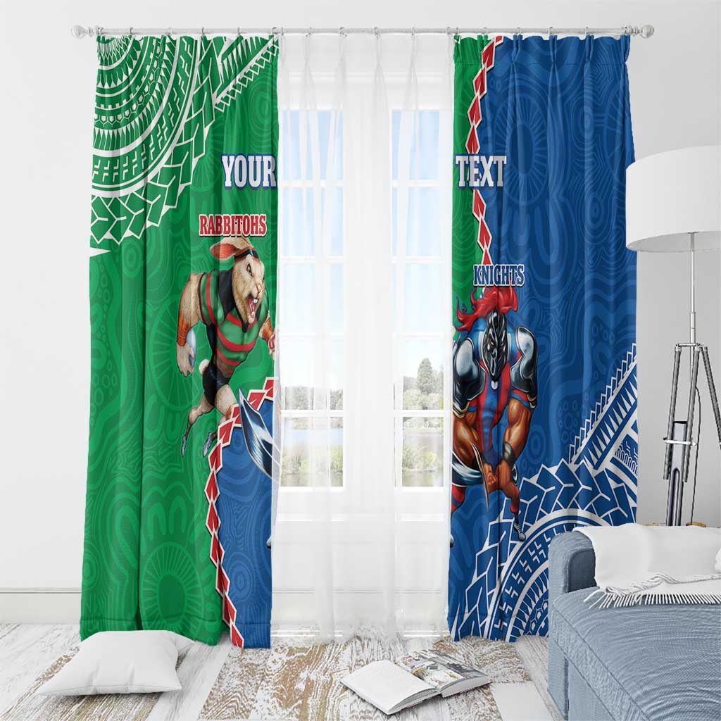 Personalised Rabbitohs And Knights Rugby Window Curtain Aboriginal Mix Polynesian Pattern