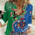 Personalised Rabbitohs And Knights Rugby Women Casual Shirt Aboriginal Mix Polynesian Pattern