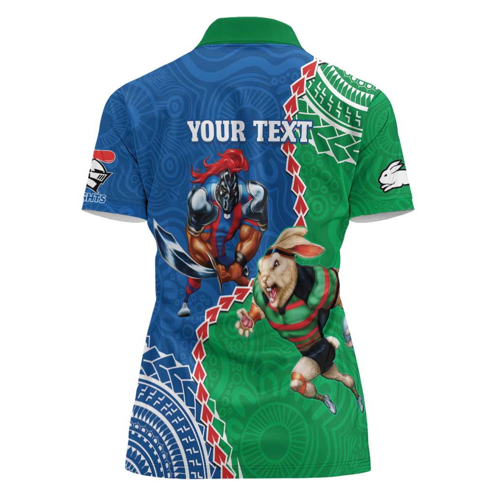 Personalised Rabbitohs And Knights Rugby Women Polo Shirt Aboriginal Mix Polynesian Pattern