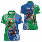 Personalised Rabbitohs And Knights Rugby Women Polo Shirt Aboriginal Mix Polynesian Pattern