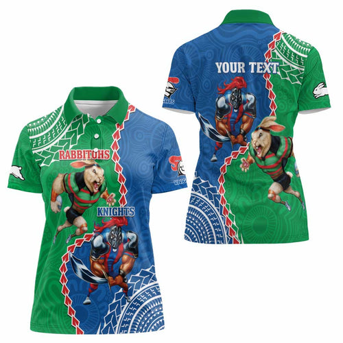 Personalised Rabbitohs And Knights Rugby Women Polo Shirt Aboriginal Mix Polynesian Pattern