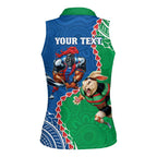 Personalised Rabbitohs And Knights Rugby Women Sleeveless Polo Shirt Aboriginal Mix Polynesian Pattern