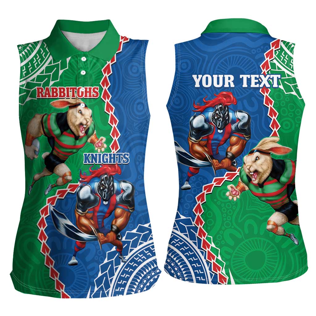 Personalised Rabbitohs And Knights Rugby Women Sleeveless Polo Shirt Aboriginal Mix Polynesian Pattern