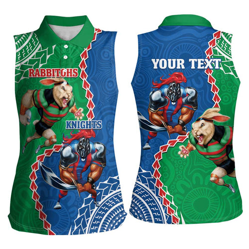 Personalised Rabbitohs And Knights Rugby Women Sleeveless Polo Shirt Aboriginal Mix Polynesian Pattern