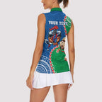 Personalised Rabbitohs And Knights Rugby Women Sleeveless Polo Shirt Aboriginal Mix Polynesian Pattern