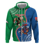 Personalised Rabbitohs And Knights Rugby Zip Hoodie Aboriginal Mix Polynesian Pattern