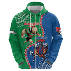Personalised Rabbitohs And Knights Rugby Zip Hoodie Aboriginal Mix Polynesian Pattern