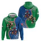 Personalised Rabbitohs And Knights Rugby Zip Hoodie Aboriginal Mix Polynesian Pattern