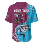 Personalised Eagles And Sharks Rugby Baseball Jersey Aboriginal Mix Polynesian Pattern
