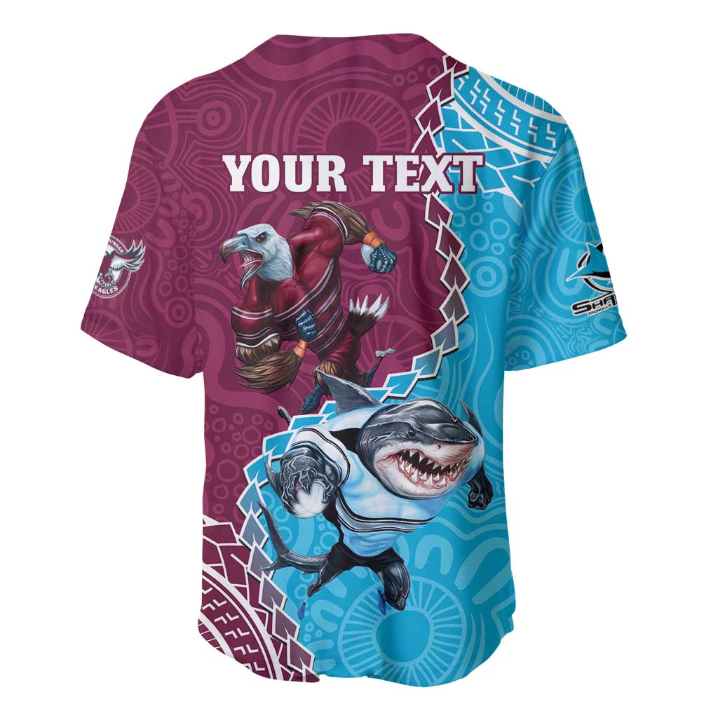 Personalised Eagles And Sharks Rugby Baseball Jersey Aboriginal Mix Polynesian Pattern