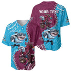 Personalised Eagles And Sharks Rugby Baseball Jersey Aboriginal Mix Polynesian Pattern