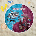 Personalised Eagles And Sharks Rugby Beach Blanket Aboriginal Mix Polynesian Pattern