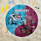 Personalised Eagles And Sharks Rugby Beach Blanket Aboriginal Mix Polynesian Pattern