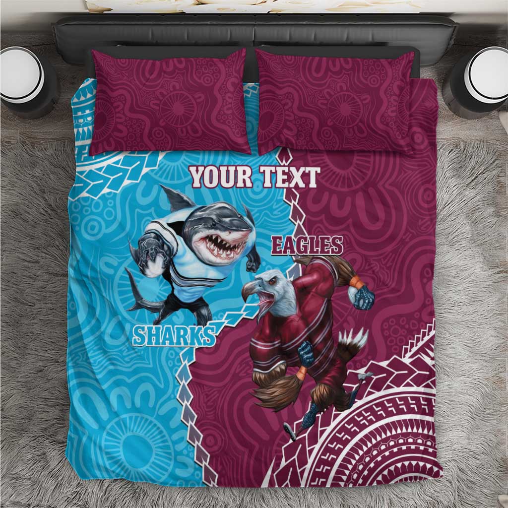 Personalised Eagles And Sharks Rugby Bedding Set Aboriginal Mix Polynesian Pattern