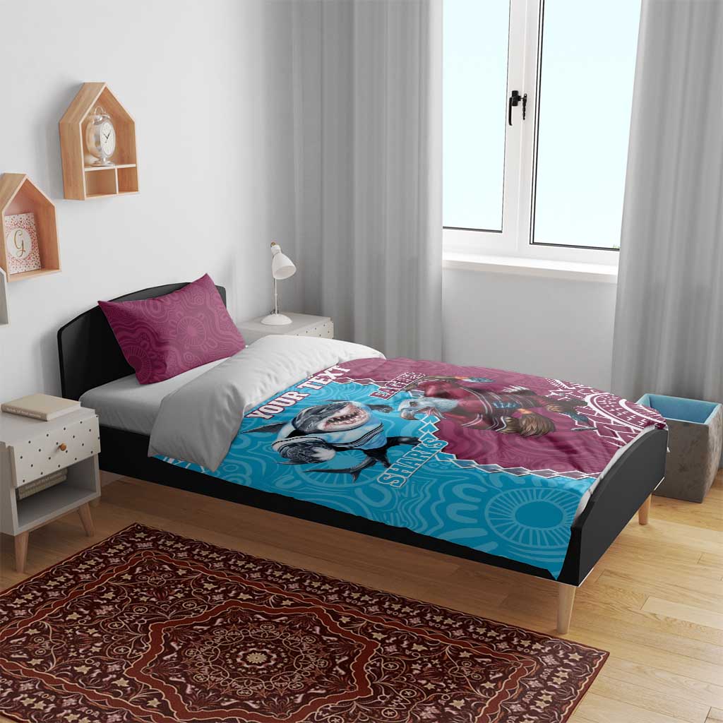 Personalised Eagles And Sharks Rugby Bedding Set Aboriginal Mix Polynesian Pattern