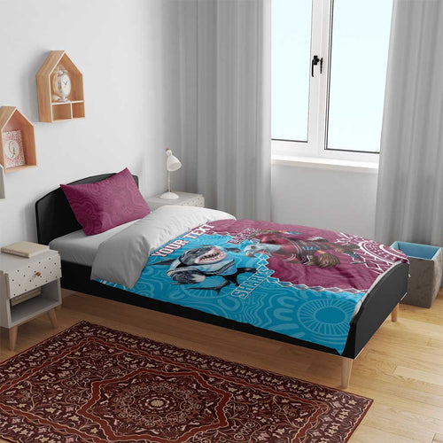 Personalised Eagles And Sharks Rugby Bedding Set Aboriginal Mix Polynesian Pattern