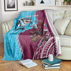 Personalised Eagles And Sharks Rugby Blanket Aboriginal Mix Polynesian Pattern