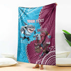 Personalised Eagles And Sharks Rugby Blanket Aboriginal Mix Polynesian Pattern