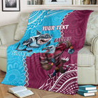 Personalised Eagles And Sharks Rugby Blanket Aboriginal Mix Polynesian Pattern