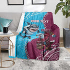Personalised Eagles And Sharks Rugby Blanket Aboriginal Mix Polynesian Pattern