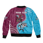 Personalised Eagles And Sharks Rugby Bomber Jacket Aboriginal Mix Polynesian Pattern