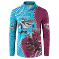 Personalised Eagles And Sharks Rugby Button Sweatshirt Aboriginal Mix Polynesian Pattern