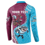 Personalised Eagles And Sharks Rugby Button Sweatshirt Aboriginal Mix Polynesian Pattern