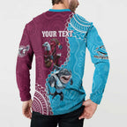 Personalised Eagles And Sharks Rugby Button Sweatshirt Aboriginal Mix Polynesian Pattern
