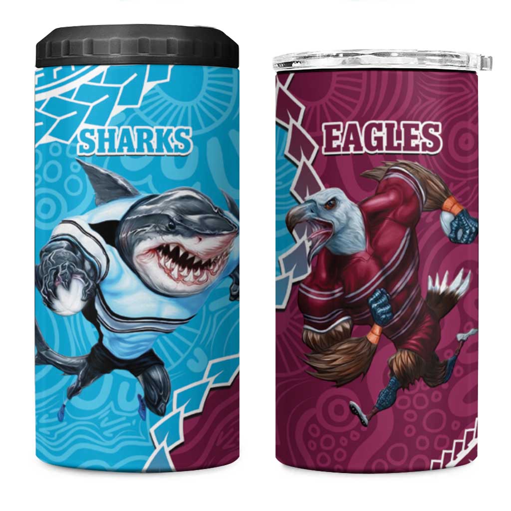 Eagles And Sharks Rugby 4 in 1 Can Cooler Tumbler Aboriginal Mix Polynesian Pattern