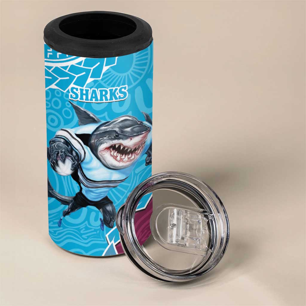 Eagles And Sharks Rugby 4 in 1 Can Cooler Tumbler Aboriginal Mix Polynesian Pattern